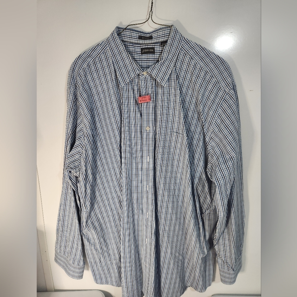 St. John's Bay Blue and White Checked Men's Button-Down Shirt, Size 4XLT